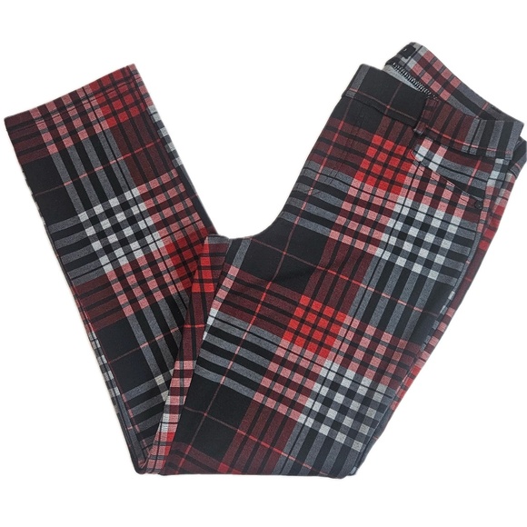 Sanctuary Pants Womens Medium Red Black Plaid Tartan Style Stretch Skinny Ponte - Picture 1 of 6